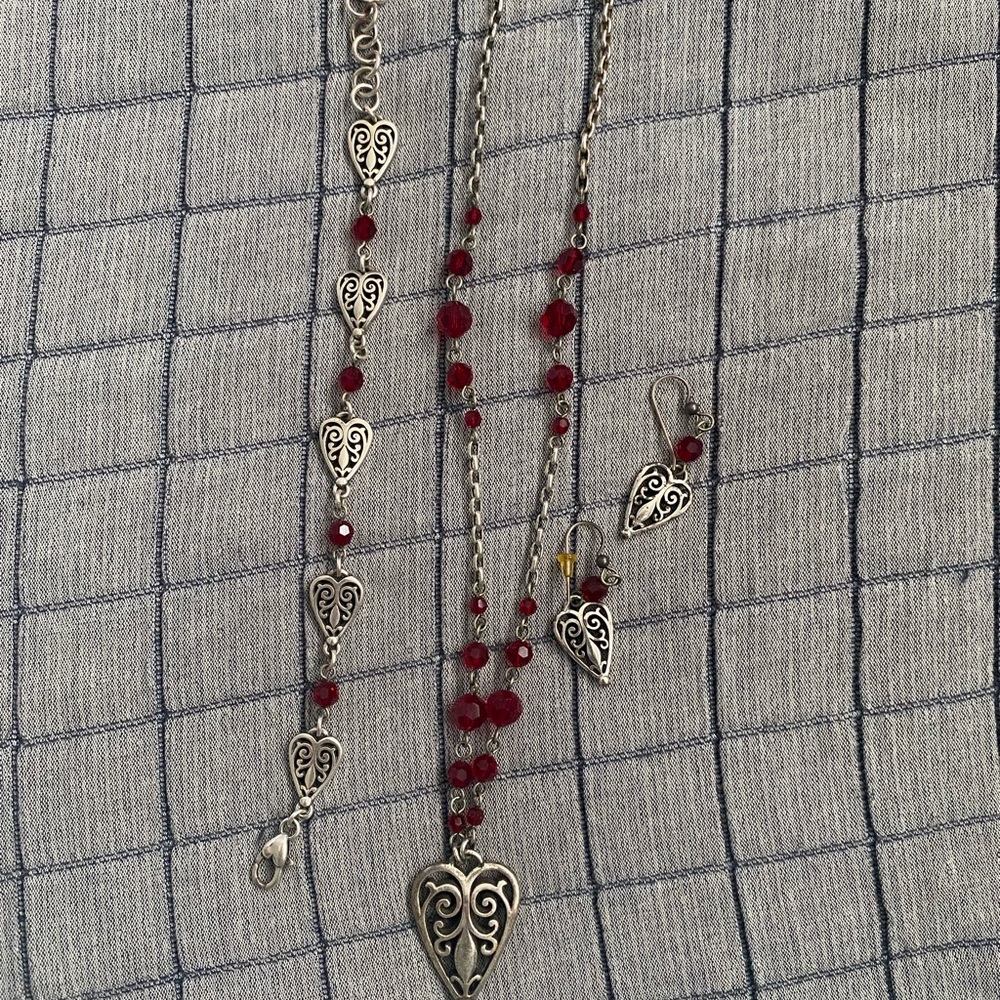 Brighton Ruby red necklace bracelet earrings set.